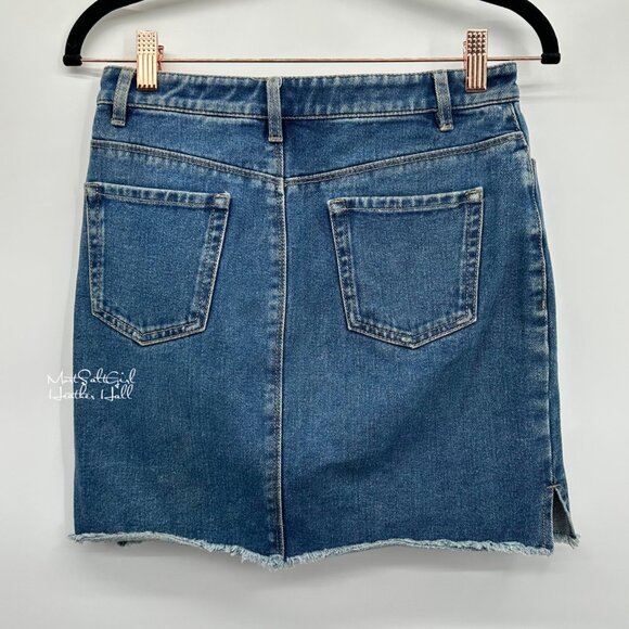 OChirly Denim Mini Skirt with Embroidered "Good Things Take Time" Size Small - Picture 2 of 3